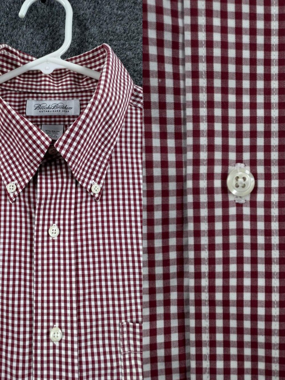 Brooks Brothers Button-Down Check Red White Non-Iron 16.5 34/35 Long Sleeve Mens